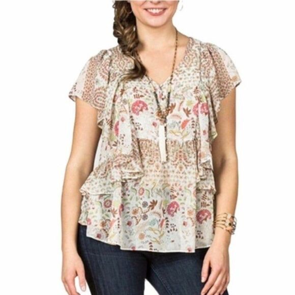 Matilda Jane Rustic Floral Fly By Boho Chiffon Blouse XS - Picture 2 of 9